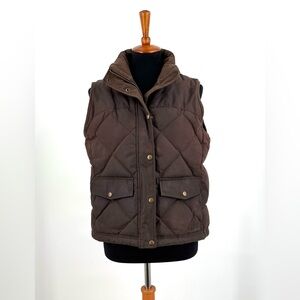 L.L.Bean Brown Quilted Waxed Cotton Goose Down Vest Size M